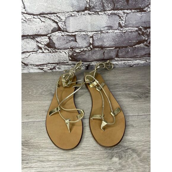J. Crew Metallic Gold Leather Ankle Wrap Around Sandals Women’s Sz 7.5M US/38EU - Picture 14 of 16